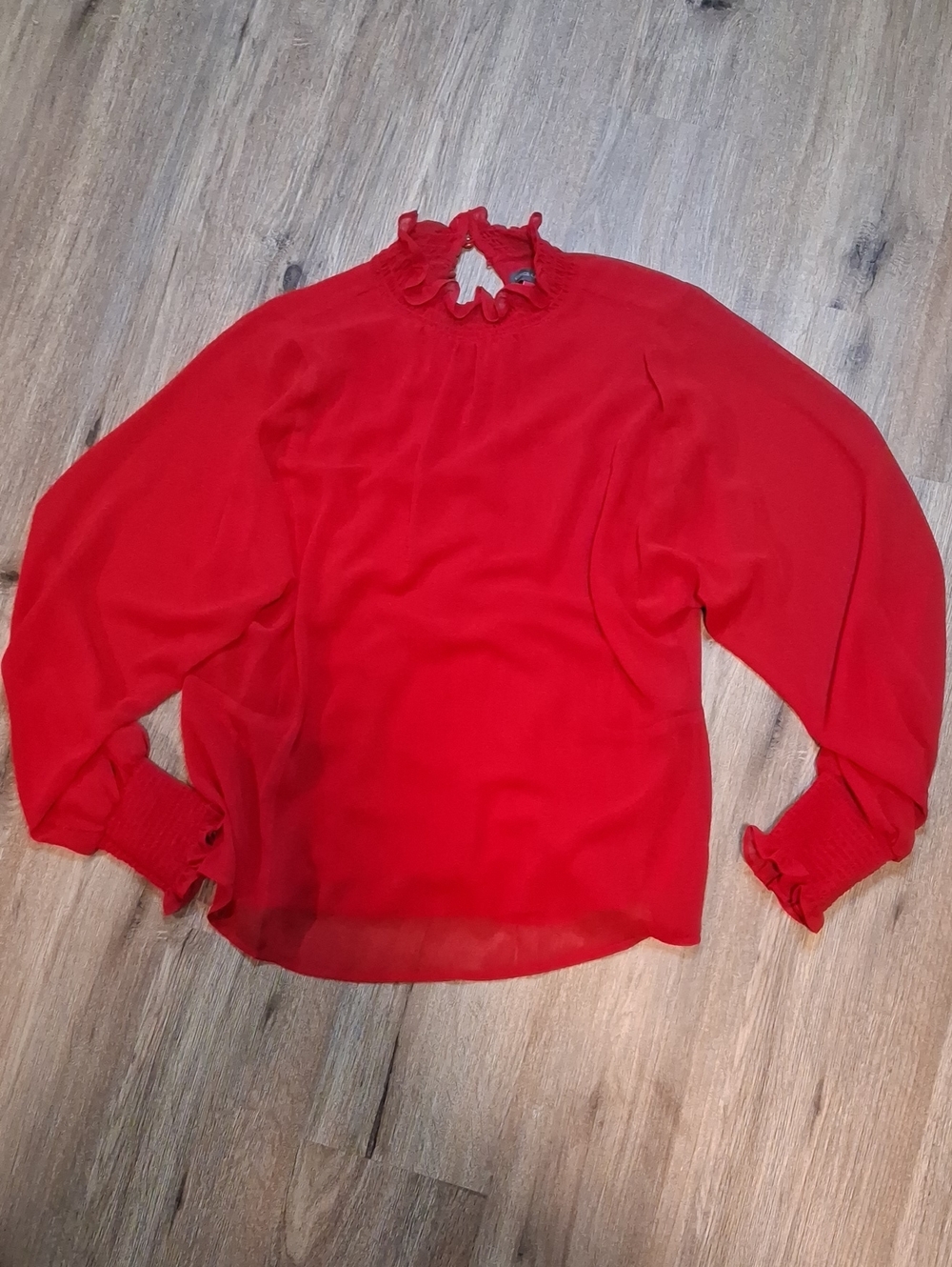 Vince Camuto Crimson Ruffle Mock-Neck Long Sleeve Blouse